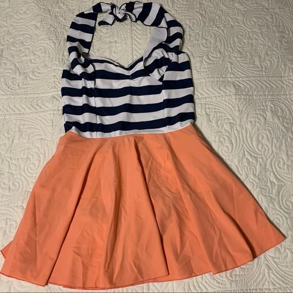 Jessica Rey swimwear size Medium swim dress striped pink skirt bathing suit - Picture 11 of 11